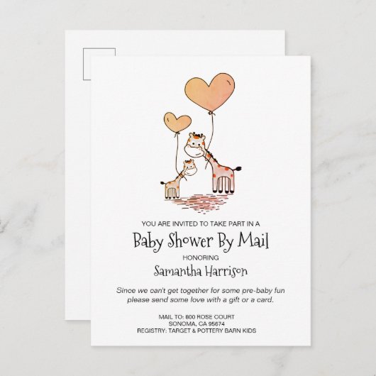 Baby shower per e-mail: moeder en Baby Giraffe Uitnodiging Briefkaart (Voorkant / Achterkant)