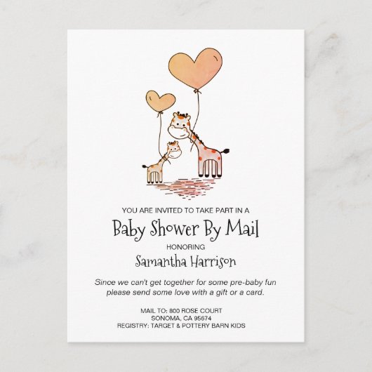 Baby shower per e-mail: moeder en Baby Giraffe Uitnodiging Briefkaart (Voorkant)
