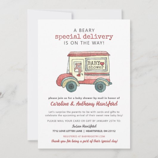Baby shower per Mail Beary Speciale Levering Kaart (Voorkant)