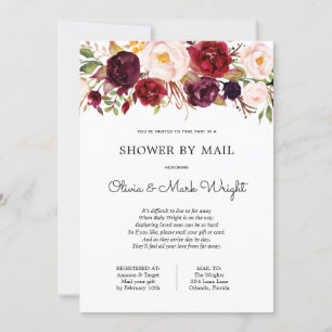 Baby shower per Mail Bourgondië Floral Invitation Kaart