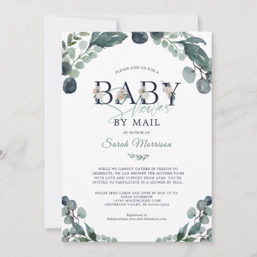 Baby shower per Mail Eucalyptus Green Navy Blue Kaart (Voorkant)