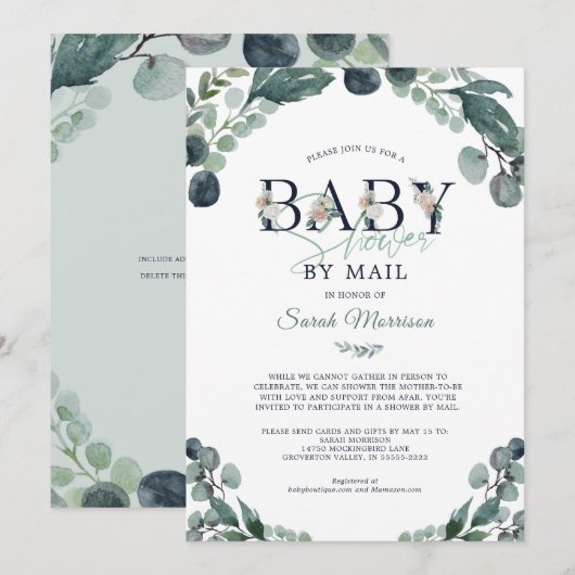 Baby shower per Mail Eucalyptus Green Navy Blue Kaart (Voorkant / Achterkant)