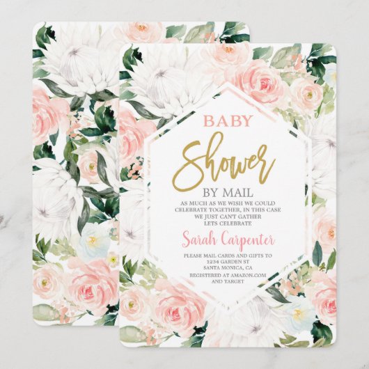 Baby shower per mail meisje kaart (Voorkant / Achterkant)