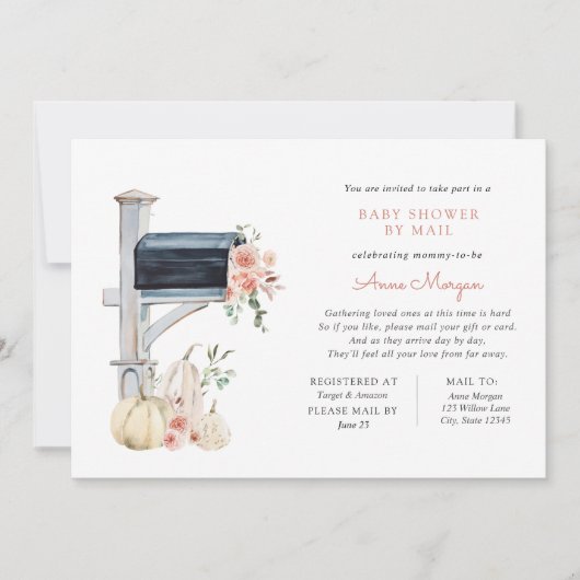 Baby shower per Mail Pink Floral Pumpkin in Mailbo Kaart (Voorkant)