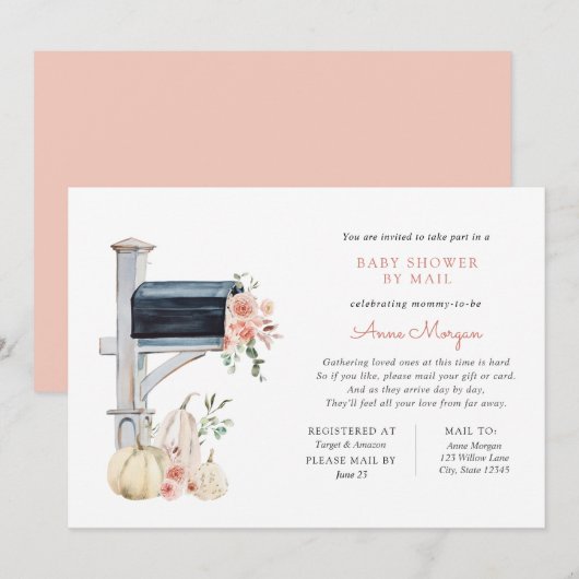 Baby shower per Mail Pink Floral Pumpkin in Mailbo Kaart (Voorkant / Achterkant)