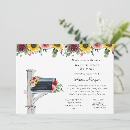 Baby shower per Mail Roos en Zonnebloemen in Mailb Kaart (Staand voorkant)