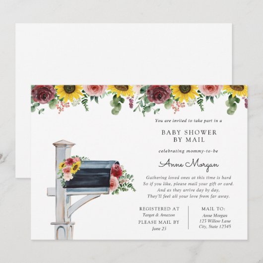 Baby shower per Mail Roos en Zonnebloemen in Mailb Kaart (Voorkant / Achterkant)