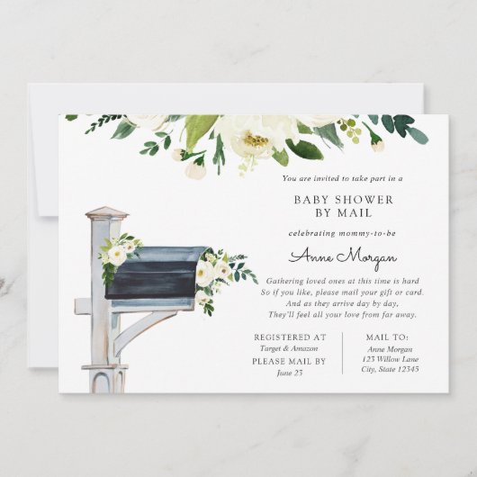 Baby shower per Mail White Flowers in Mailbox Kaart (Voorkant)