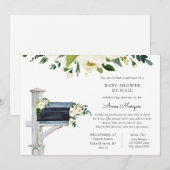 Baby shower per Mail White Flowers in Mailbox Kaart (Voorkant / Achterkant)
