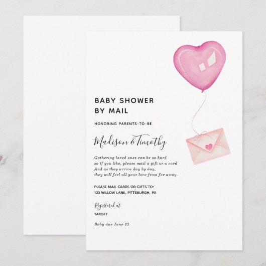 Baby shower per mailuitnodiging kaart (Voorkant / Achterkant)