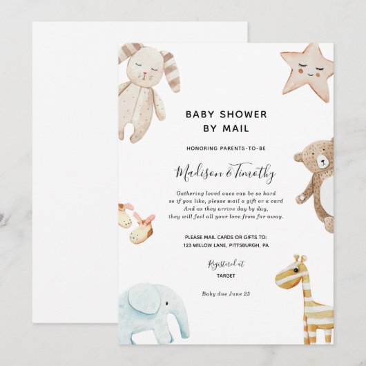 Baby shower per mailuitnodiging kaart (Voorkant / Achterkant)