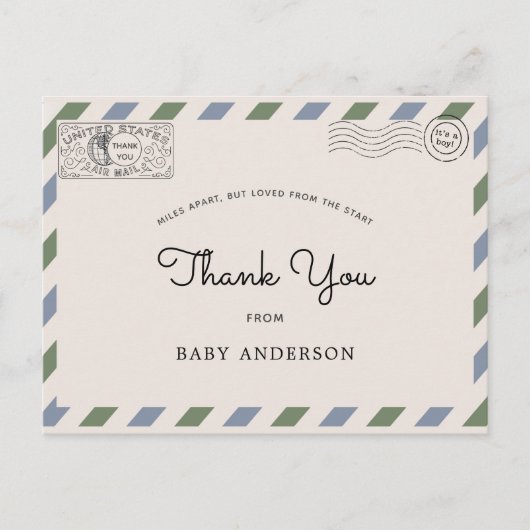 Baby shower per post Bedankt Blue Green Briefkaart (Voorkant)