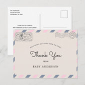 Baby shower per post Bedankt Roze Blauw Briefkaart (Voorkant / Achterkant)