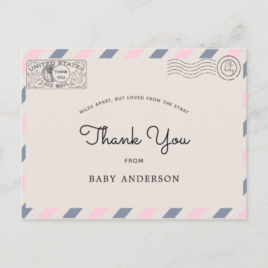 Baby shower per post Bedankt Roze Blauw Briefkaart (Voorkant)