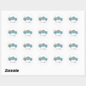 Baby shower per post blauwe vrachtwagen ronde sticker (Vel)
