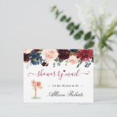 Baby shower per post Bourgondië Blush Navy Floral Briefkaart (Staand voorkant)