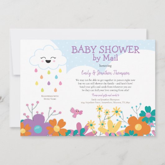 Baby shower per post Cloud regendruppels bloemen Kaart (Voorkant)
