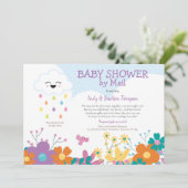 Baby shower per post Cloud regendruppels bloemen Kaart (Staand voorkant)