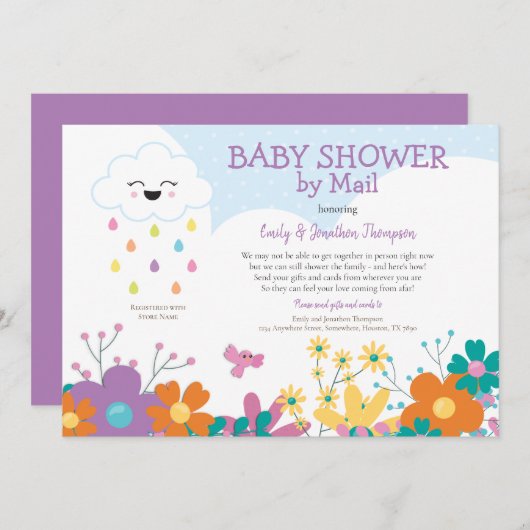 Baby shower per post Cloud regendruppels bloemen Kaart (Voorkant / Achterkant)