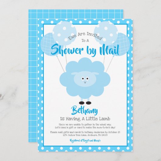 Baby shower per post, Cute Blue Lamb Simple Modern Kaart (Voorkant / Achterkant)