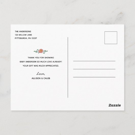 Baby shower per post Dank u wel Briefkaart (Achterkant)