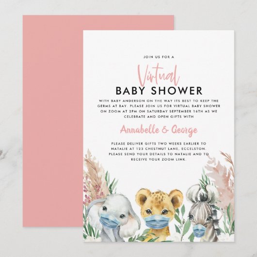 Baby shower per post dierlijk kovid masker roze (Voorkant / Achterkant)