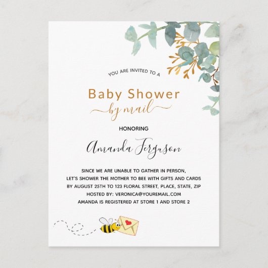 Baby shower per post - eucalyptus greenery mam voo briefkaart (Voorkant)