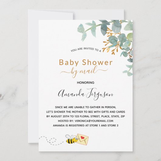 Baby shower per post - eucalyptus greenery mam voo kaart (Voorkant)