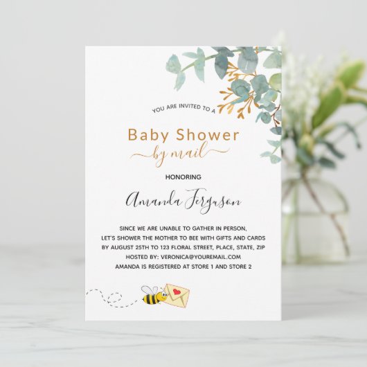 Baby shower per post - eucalyptus greenery mam voo kaart (Staand voorkant)