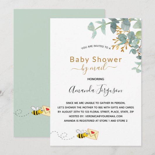 Baby shower per post - eucalyptus greenery mam voo kaart (Voorkant / Achterkant)