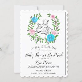 Baby shower per post | Floral Wreath Rocking Horse Kaart