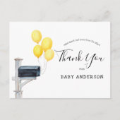 Baby shower per post Gele ballonnen Dank u Briefkaart (Voorkant)
