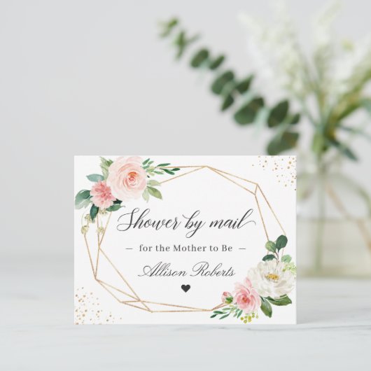 Baby shower per post Geometrische Blush Roze Bloem Briefkaart (Staand voorkant)