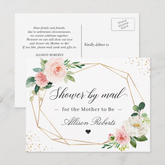 Baby shower per post Geometrische Blush Roze Bloem Briefkaart (Voorkant / Achterkant)