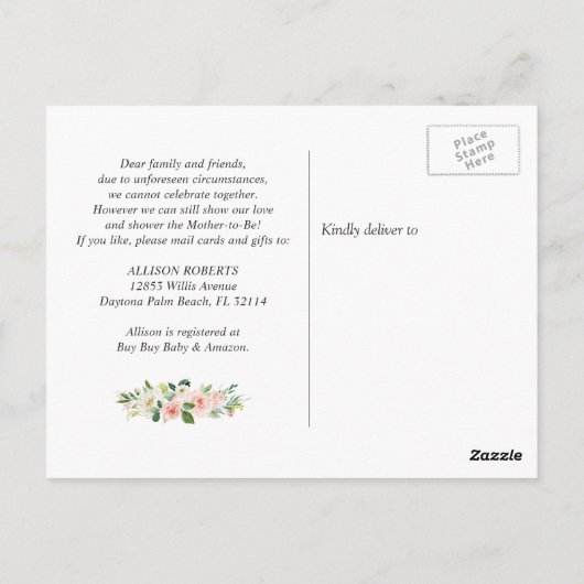 Baby shower per post Geometrische Blush Roze Bloem Briefkaart (Achterkant)