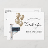 Baby shower per post Gouden ballonnen Bedankt Briefkaart (Voorkant / Achterkant)