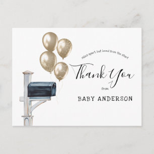 Baby shower per post Gouden ballonnen Bedankt Briefkaart
