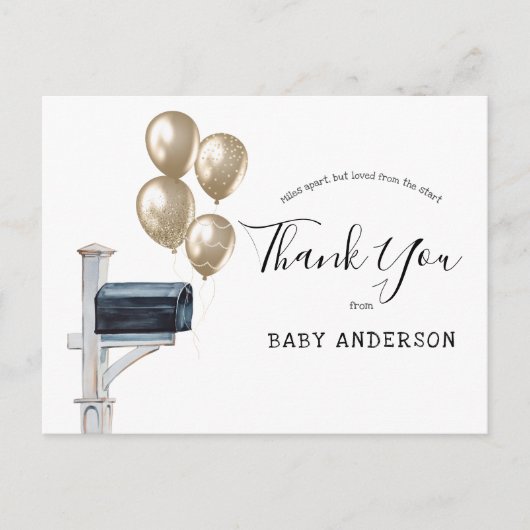 Baby shower per post Gouden ballonnen Bedankt Briefkaart (Voorkant)