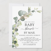 Baby shower per post groen eucalyptus kaart (Voorkant)