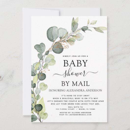 Baby shower per post groen eucalyptus kaart (Voorkant)