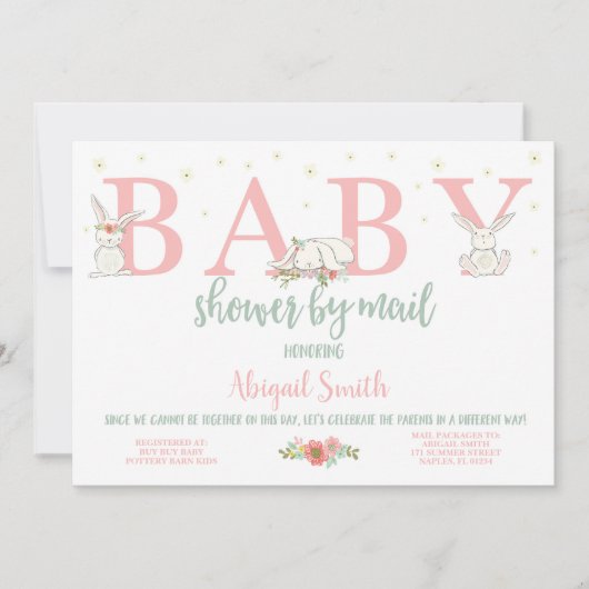 Baby Shower Per Post, Konijn Baby Shower Kaart (Voorkant)