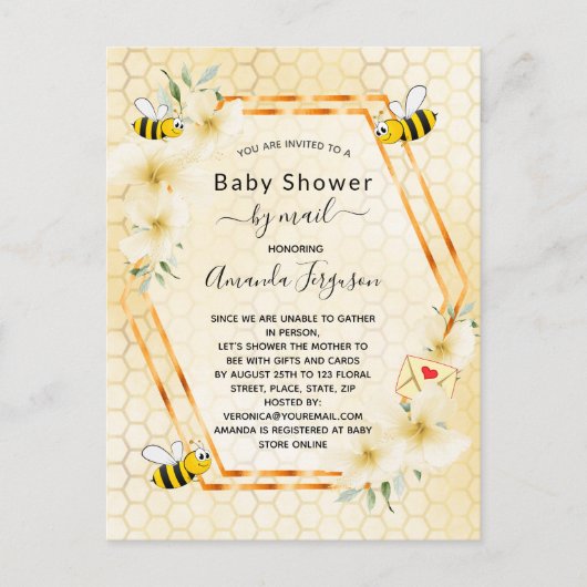 Baby shower per post mam om gele bloem te worden briefkaart (Voorkant)