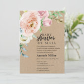 baby shower per post met roos op kraft save the date (Staand voorkant)