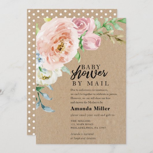 baby shower per post met roos op kraft save the date (Voorkant / Achterkant)