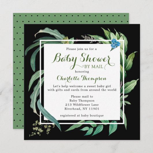 Baby shower per post Moderne Waterverf Groene Flor Kaart (Voorkant / Achterkant)