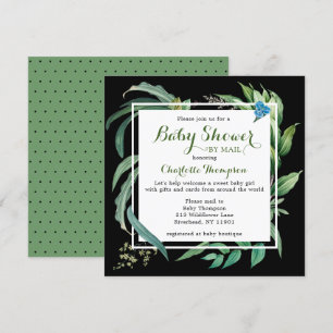 Baby shower per post Moderne Waterverf Groene Flor Kaart