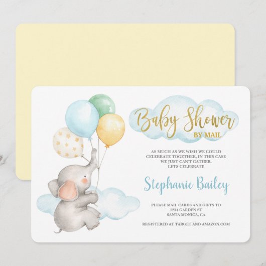 Baby shower per post olifantenjongen kaart (Voorkant / Achterkant)