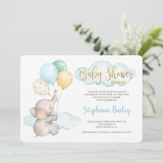 Baby shower per post olifantenjongen kaart (Staand voorkant)