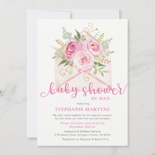 Baby shower per post roze bloemenvelop kaart (Voorkant)
