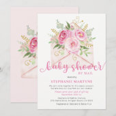 Baby shower per post roze bloemenvelop kaart (Voorkant / Achterkant)
